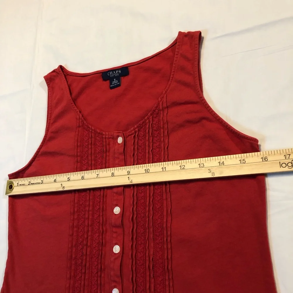 Chaps Women’s Sleeveless 100% Cotton Pullover Stretch Button-Front Red Top S - Picture 4 of 6